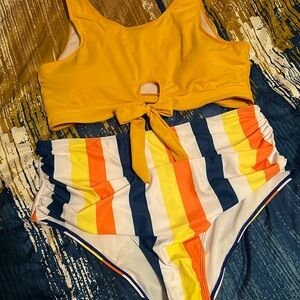 SHEIN Yellow and Striped Bikini Set